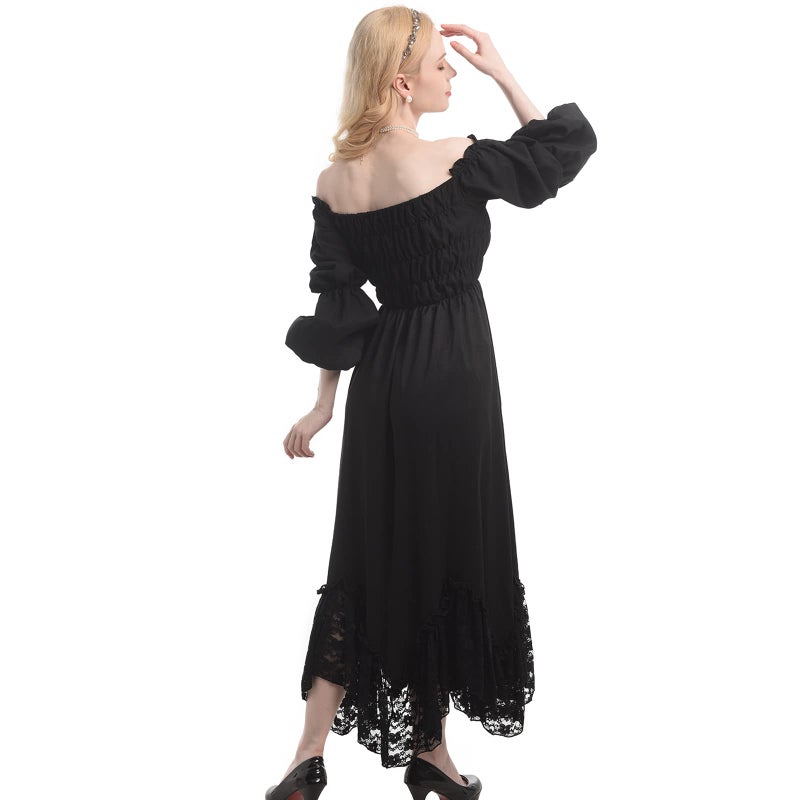 NSPSTT Renaissance Costume Dress Women Medieval Lantern Sleeve Maxi Dress, Lace Black XXL/3XL - Image 3